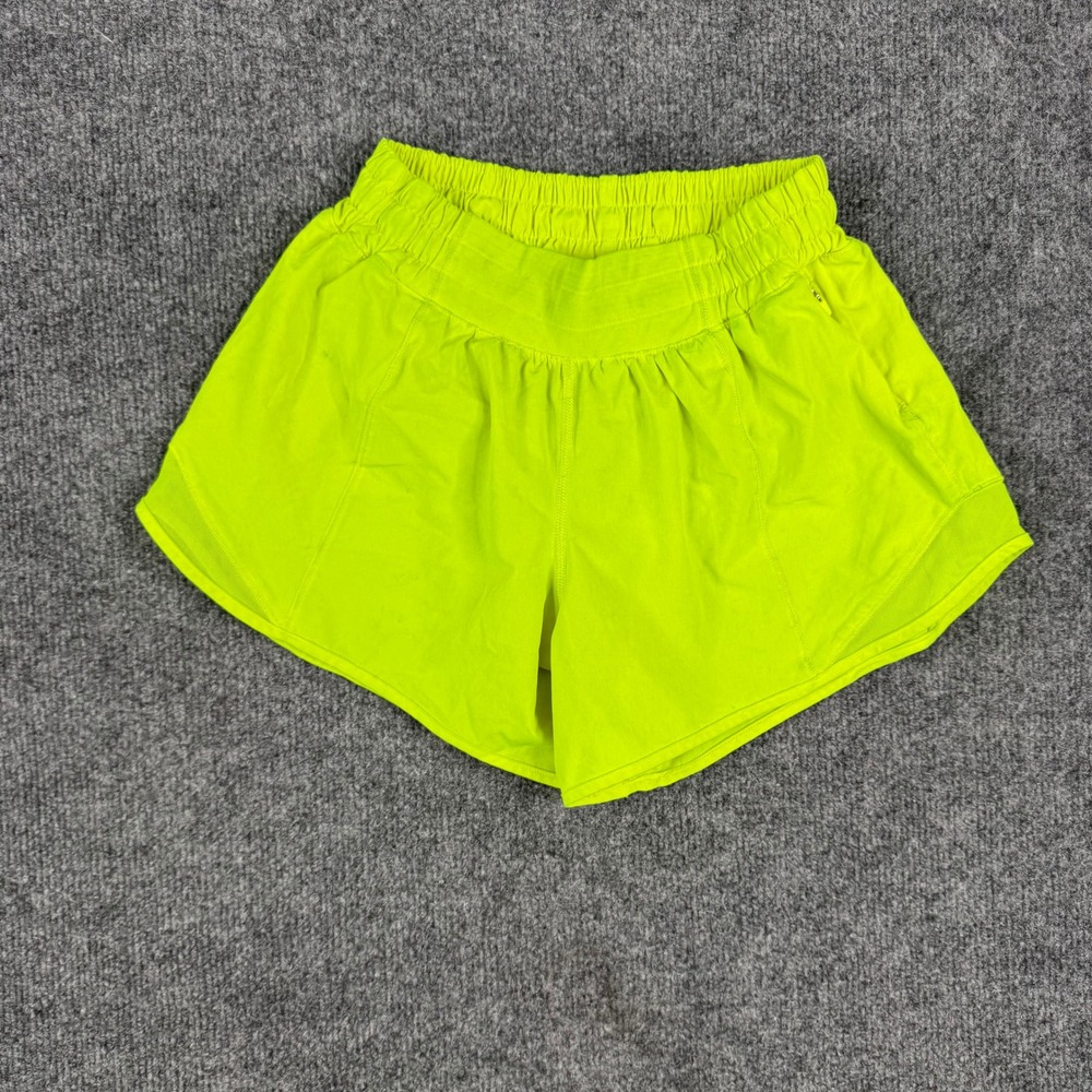 Lululemon Shorts Womens Size 4 Tall Neon Yellow Hotty Hot HR Lined Stained